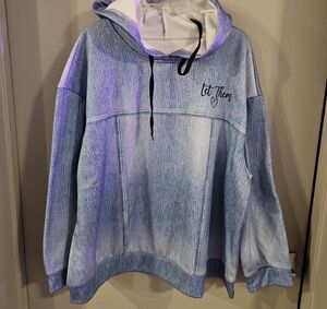 Casual Blue and White Hoodie with Heart Design